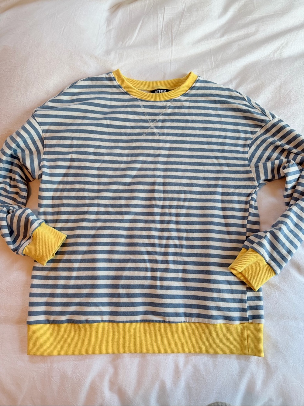 Women’s Striped Crewneck Sweater with Yellow Trim